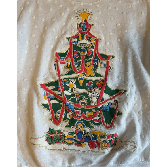 Vintage Ugly Christmas Holiday Grandma Sweatshirt Womens Medium Puffy Paint Tree - Picture 4 of 9